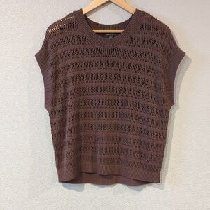Laurel Grey Brown Open-Knit Sleeveless Sweater Size L